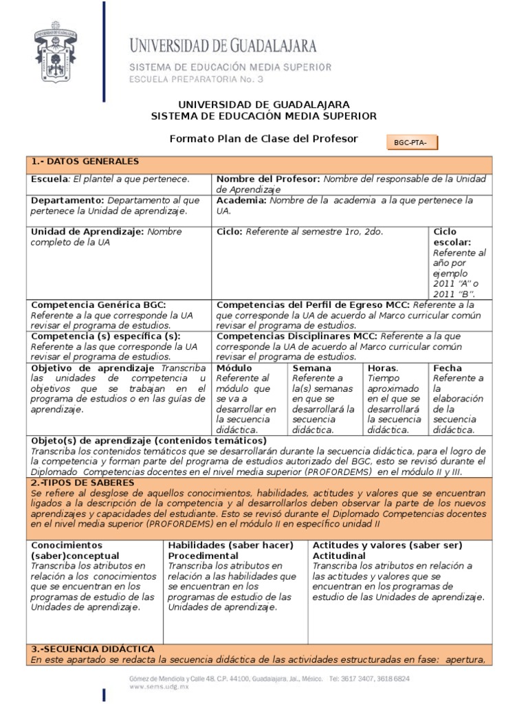 Formato de Plan de Clase UDG | PDF | Aprendizaje | Maestros