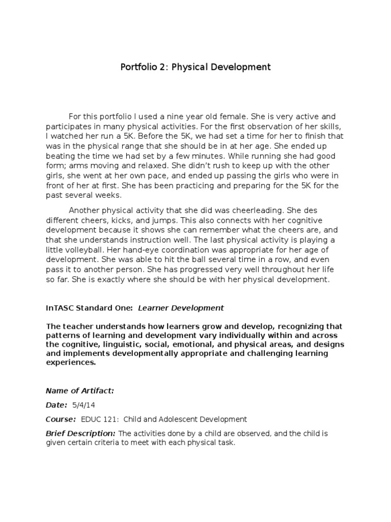 Child Physical Development Portfolio | PDF