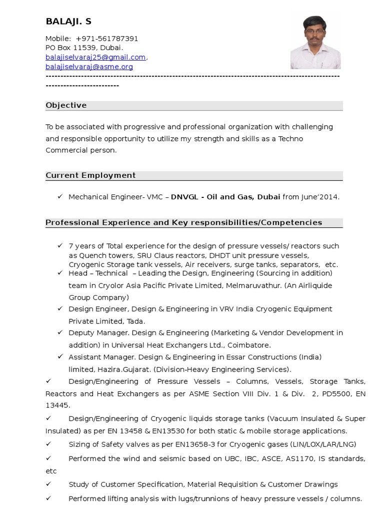 Balaji S Static Equipment Design 7 Years Resume NEW PDF