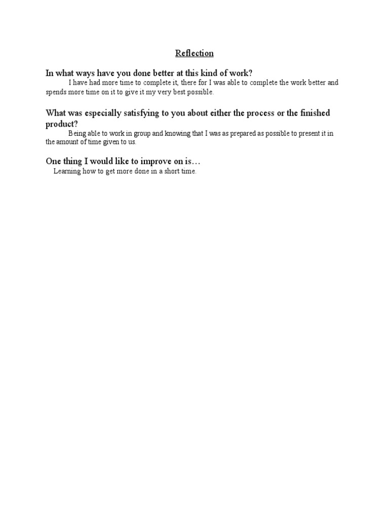 Reflection on Work Improvement | PDF