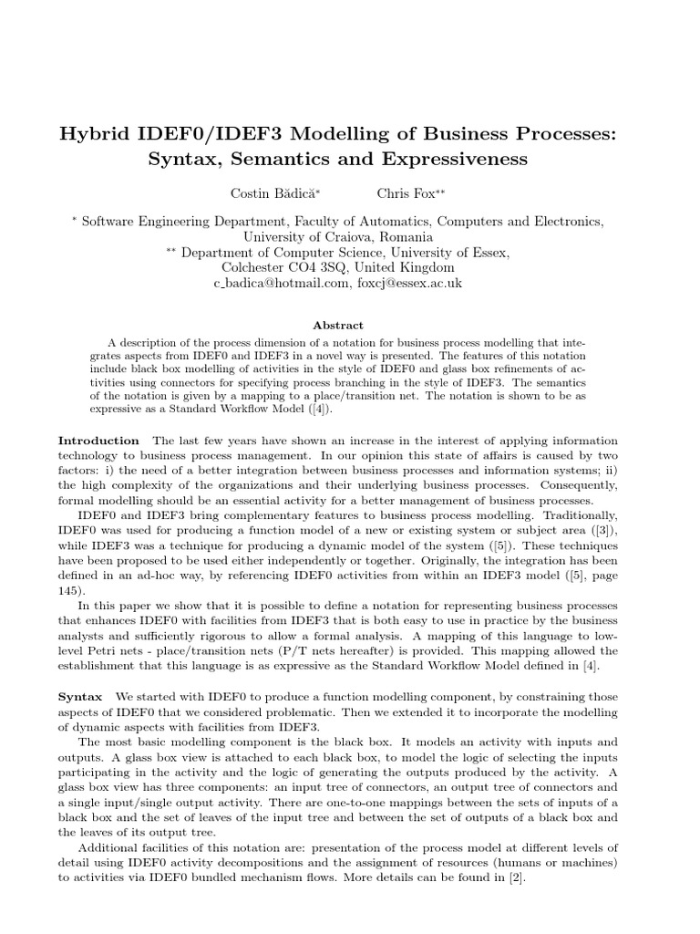 Hybrid IDEF0/IDEF3 Business Modelling | PDF | Business Process ...