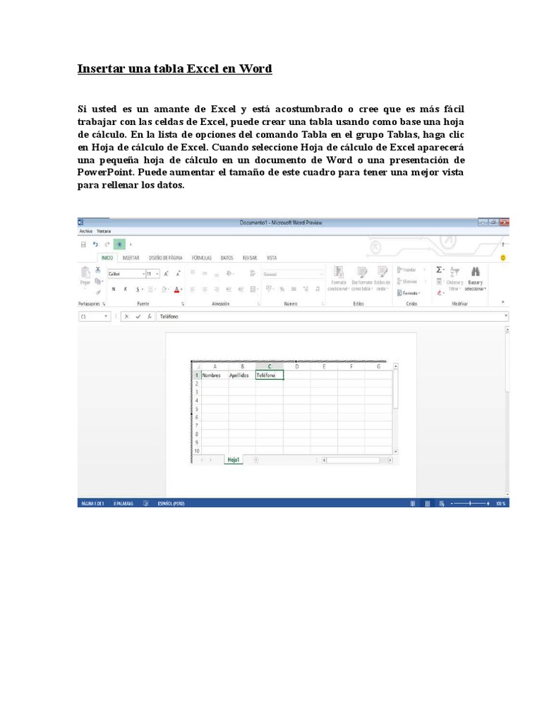 Insertar Una Tabla en EXCEL Microsoft Excel Hoja de cálculo