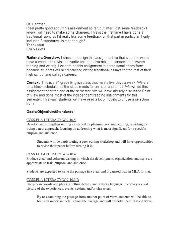 Rationale/Overview: I Chose To Design This Assignment So That Students ...