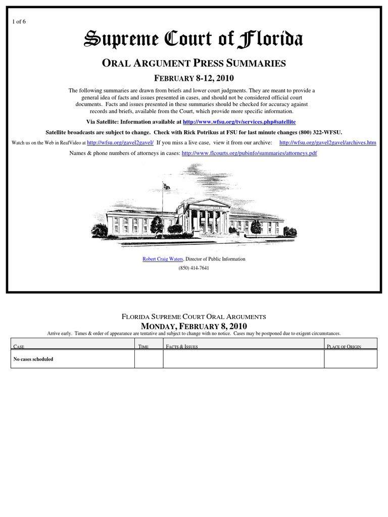 Florida Supreme Court Oral Arguments Summary | PDF | Practice Of Law ...