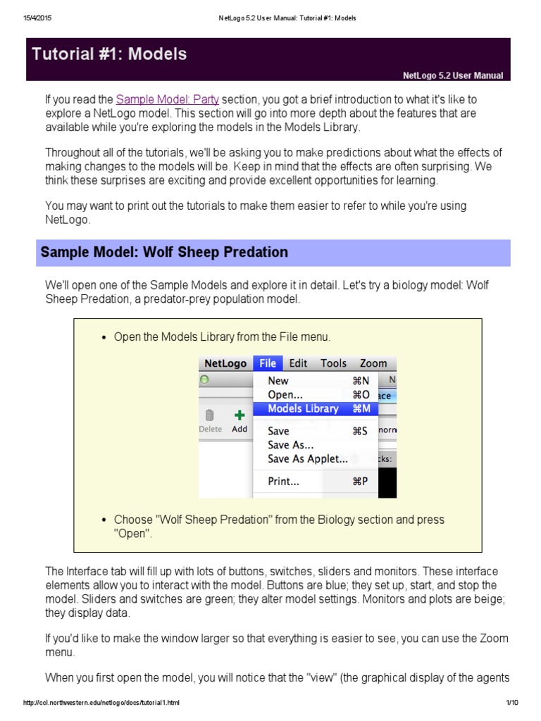 Tutorial 1 Models Sample Model Wolf Sheep Predation PDF Button
