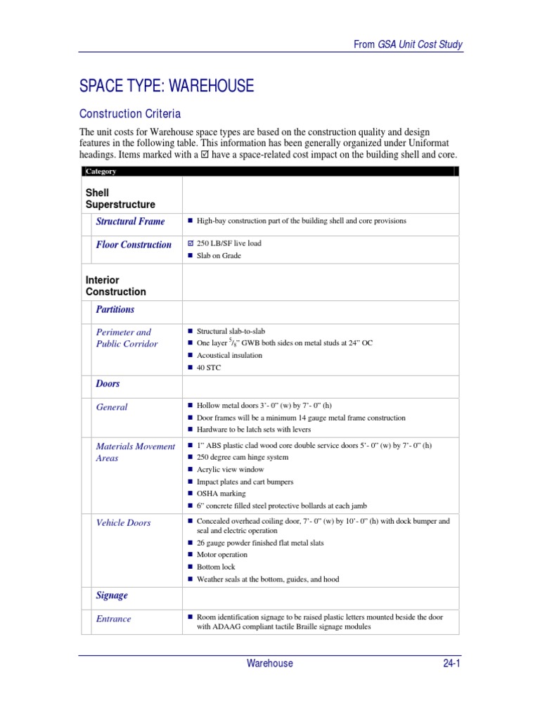 Gsa Constr Criteria Warehouse | PDF | Door | Framing (Construction)