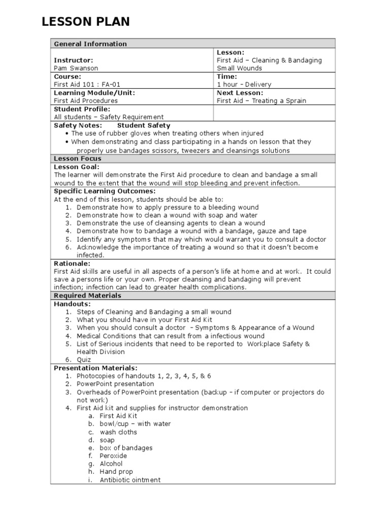 Lesson Plan Wound First Aid