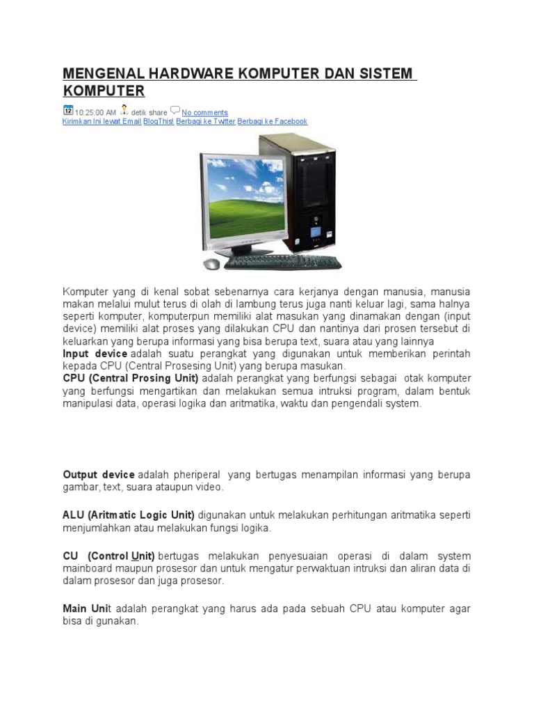 Mengenal Hardware Komputer Dan Sistem Komputer | PDF