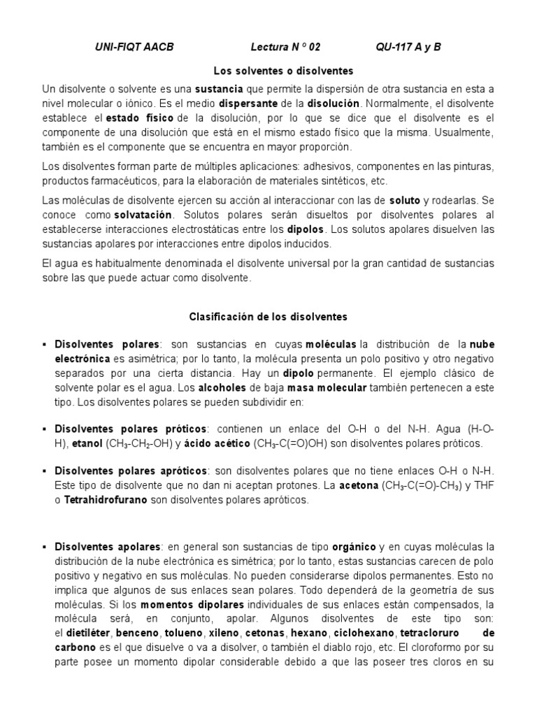 Tipos y Usos de Disolventes Químicos | PDF | Solvente | Polaridad química