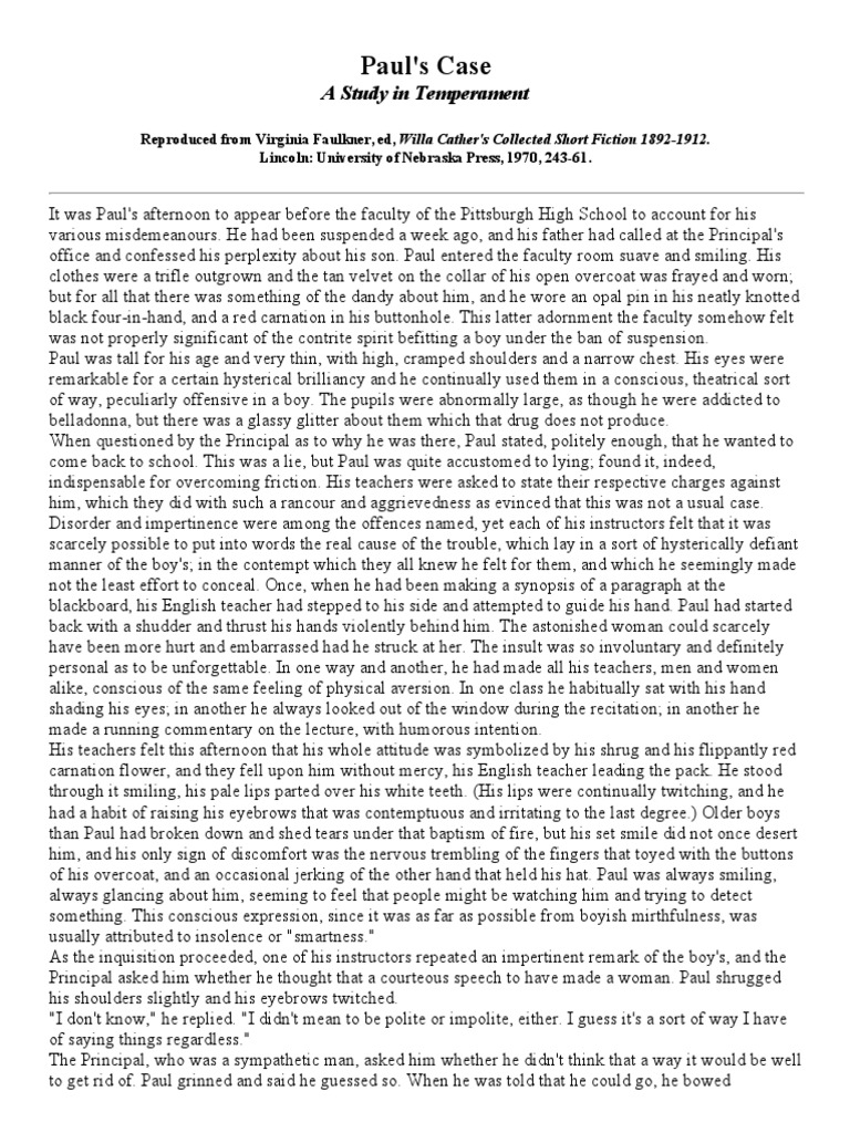 Paul's Case PDF Nature