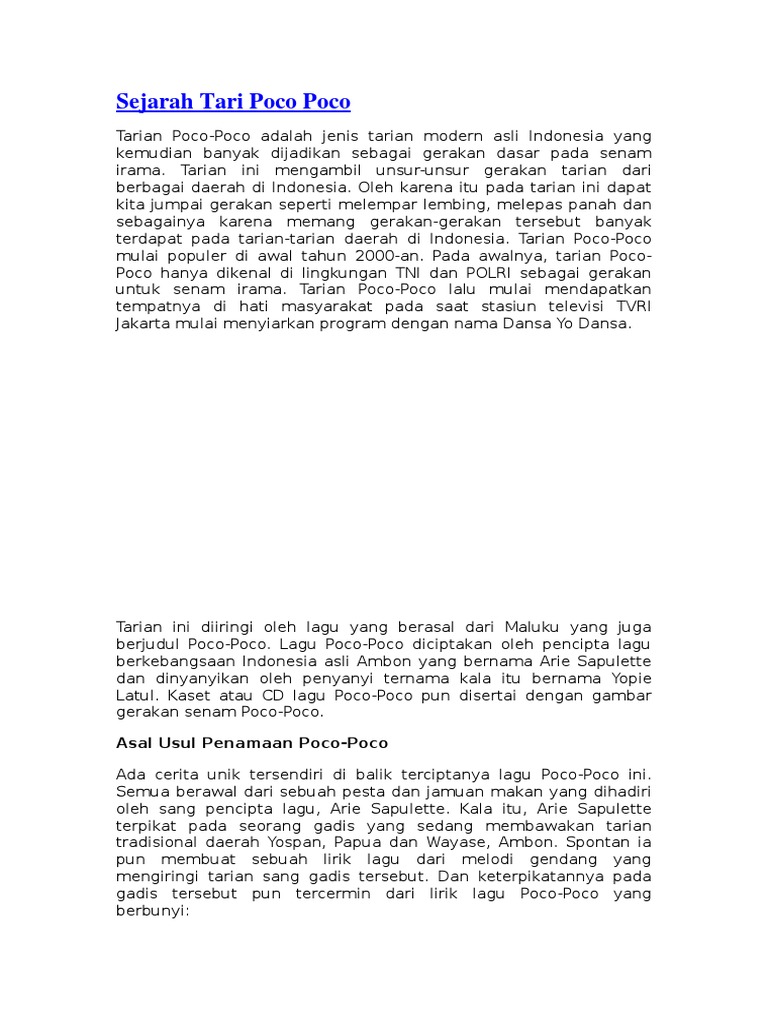 Sejarah Tari Poco Poco