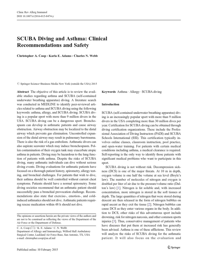 SCUBA Diving and Asthma Clinical and Safety PDF