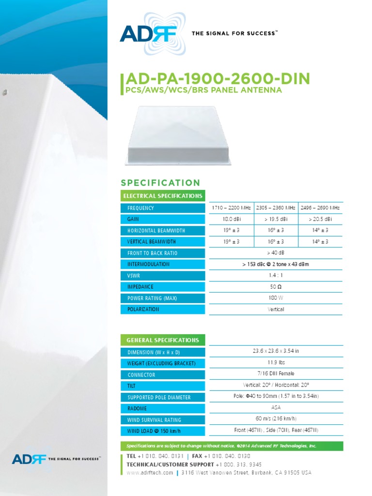 AD PA 1900 2600 DIN - Final | PDF | Decibel | Antenna (Radio)