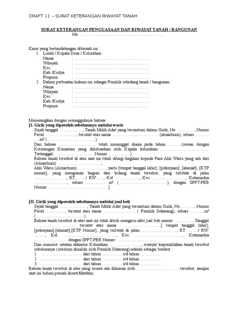 Surat Keterangan Penguasaan Dan Riwayat Tanah Bangunan