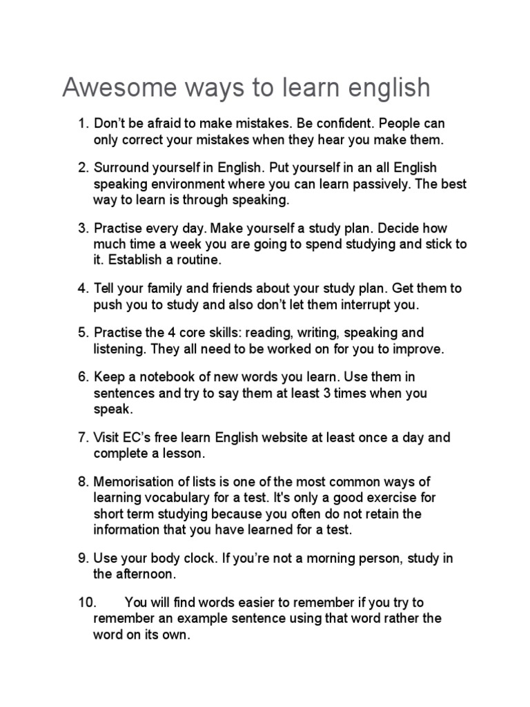 Awesome Ways To Improve English | PDF | Stress (Linguistics) | English ...