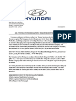 Call Letter Hyundai Motor LTD