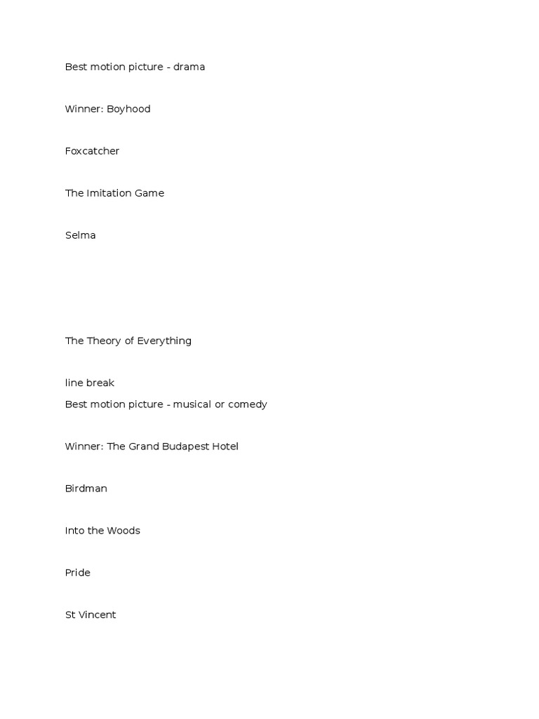 Best Motion Picture PDF Film Award Winners Entertainment (General)