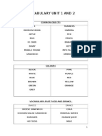 Tema 1,2, Vocabulario Inglés 1º Eso