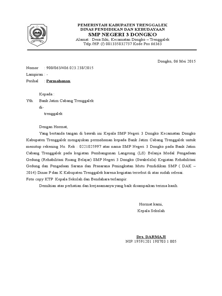 Surat Permohonan Penutupan Rekening 