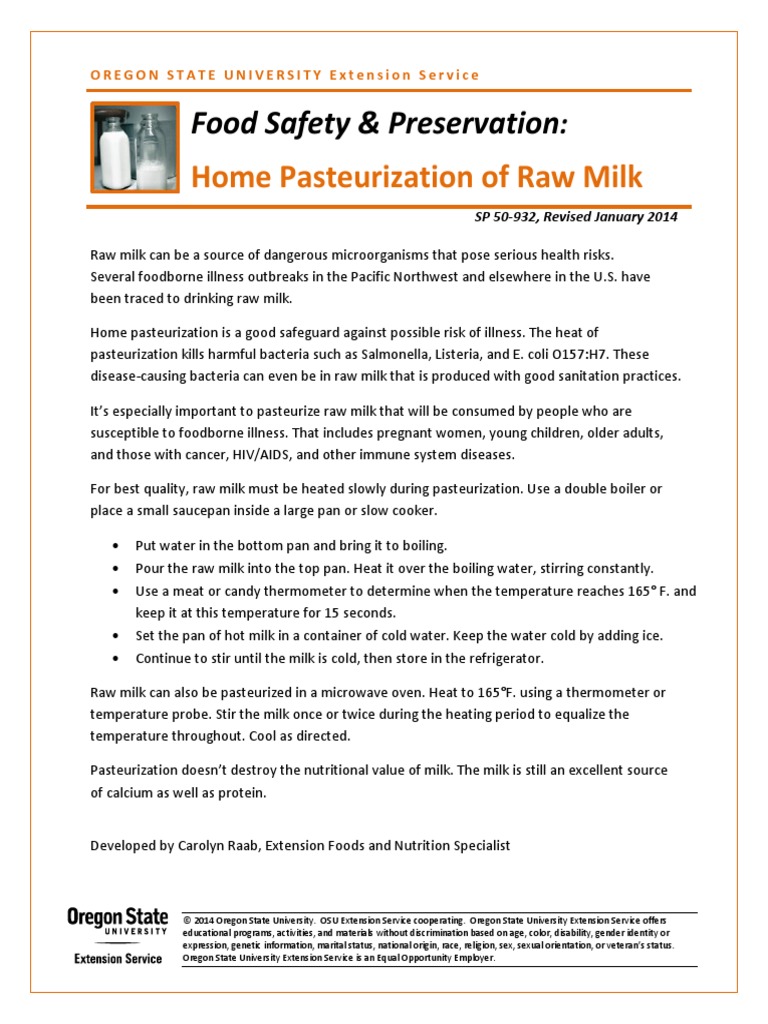 Home Pasteurization of Raw Milk: Food Safety & Preservation | PDF