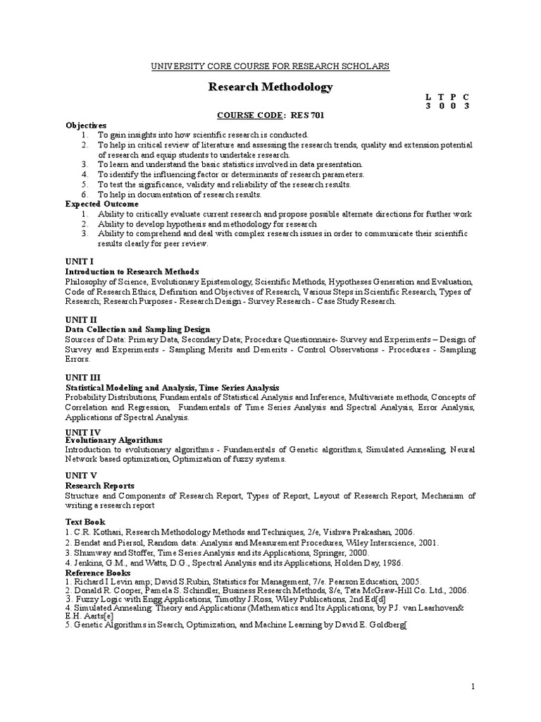 Research Methodology Course Outline | PDF | Statistics | Scientific Method