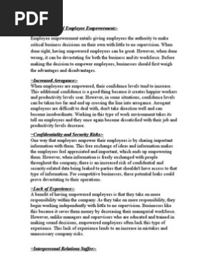 Disadvantages of Employee Empowerment