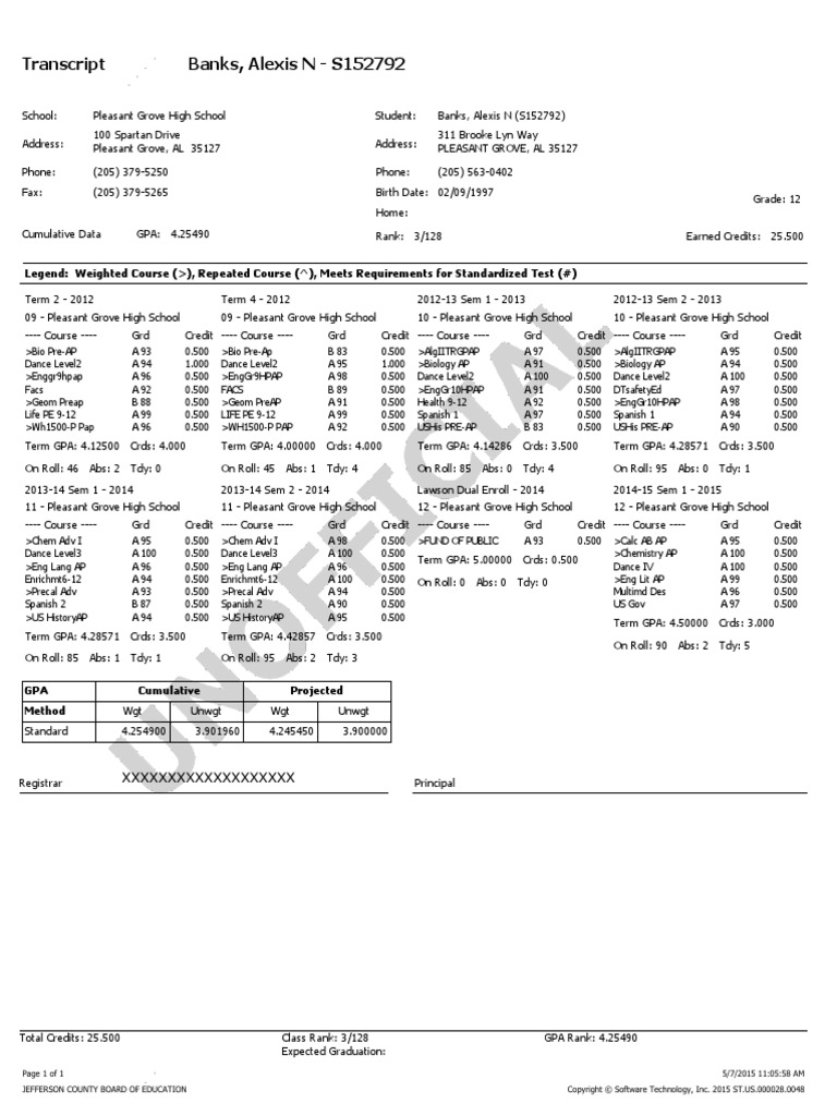 Transcript Banks, Alexis N - S152792 | PDF