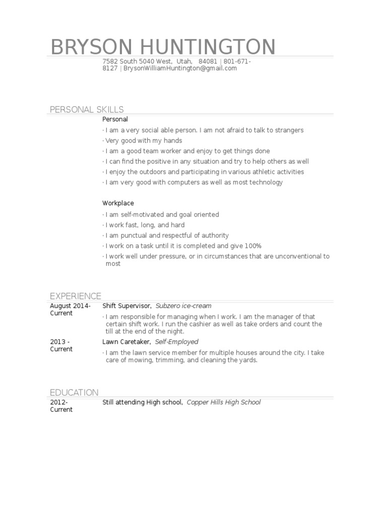 Personal Skills and Work Experience Summary | PDF | Career & Growth ...
