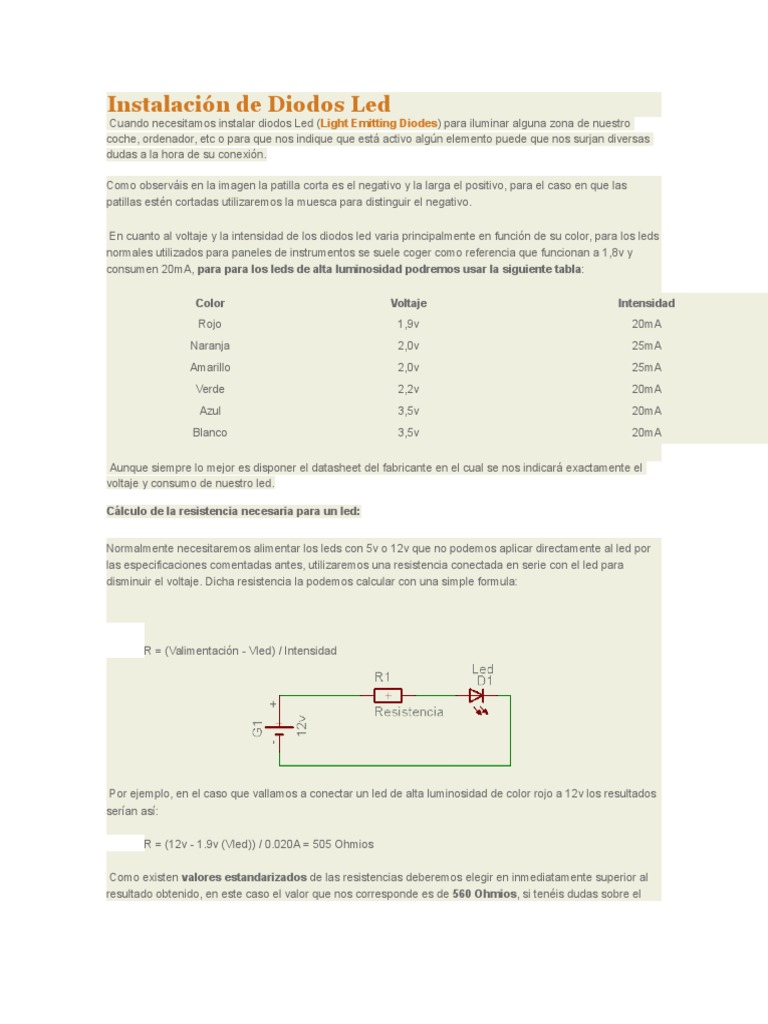Instalación de Diodos Led | PDF | Diodo emisor de luz | Condensador