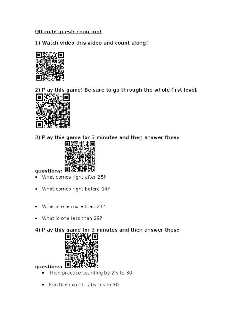 QR Code Quest: Counting Activities | PDF