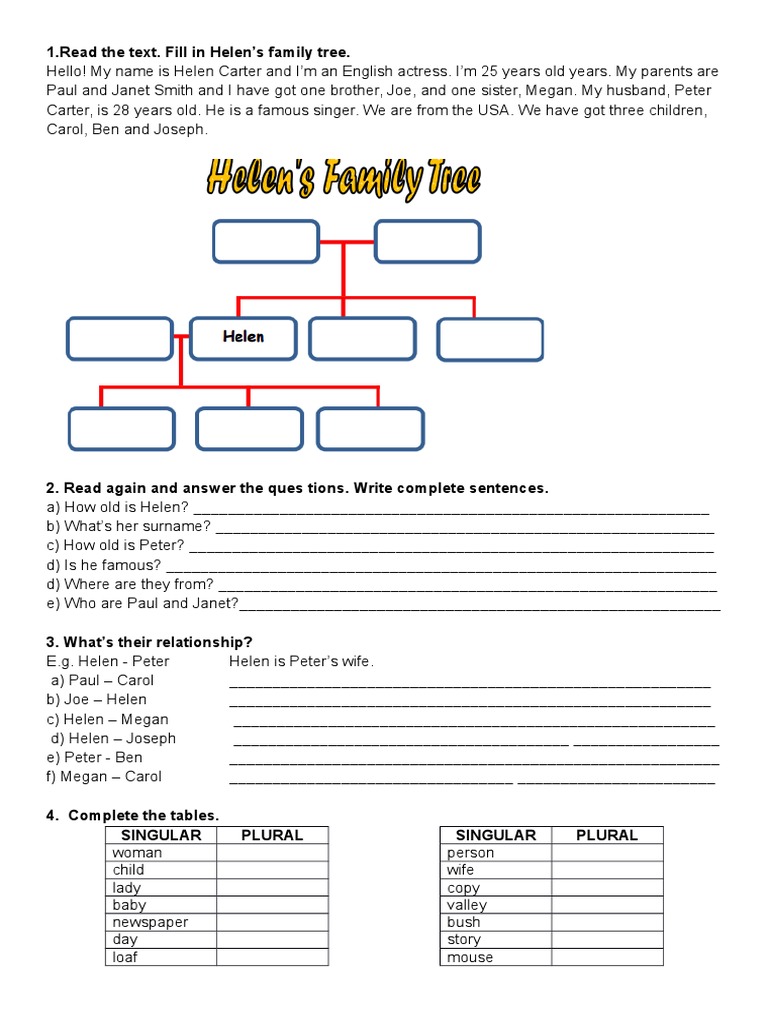 1.read The Text. Fill in Helen's Family Tree | PDF