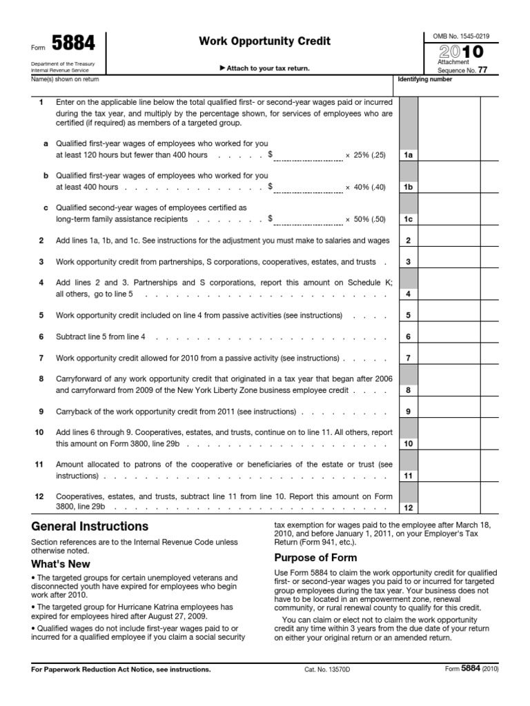 Work Opportunity Credit Form 5884 Guide | PDF | Internal Revenue ...