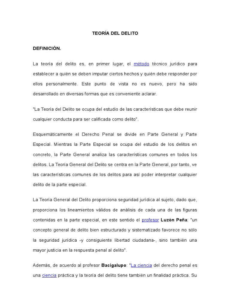 Lineamientos de la Teoría del Delito | PDF | Intención (Derecho Penal ...