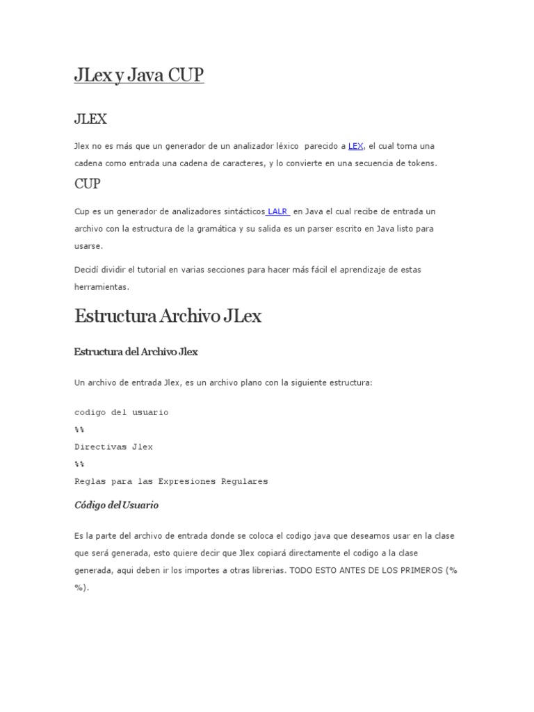 JLex y Cup: Generadores de Analizadores en Java | PDF | Compilador ...