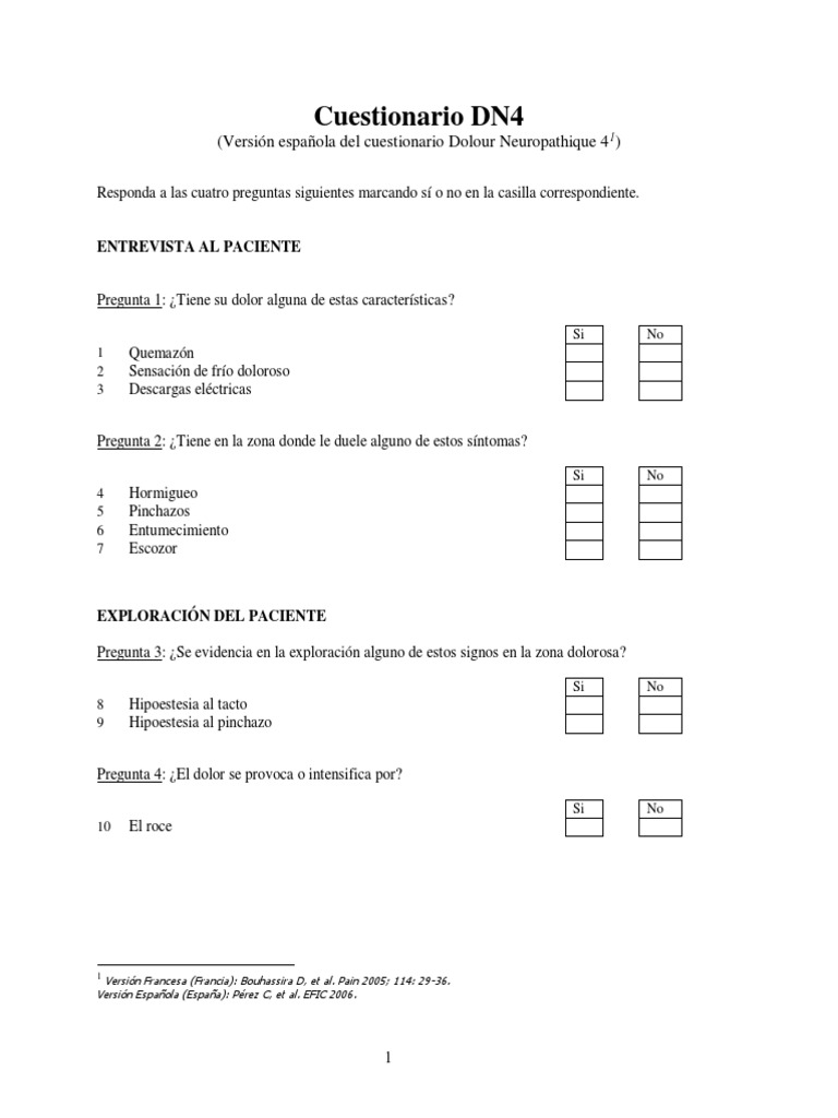 Cuestionario DN4 para Dolor Neuropático | PDF | Relaciones personales ...