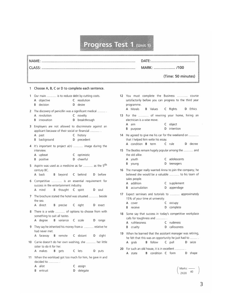 Test Booklet Test 1