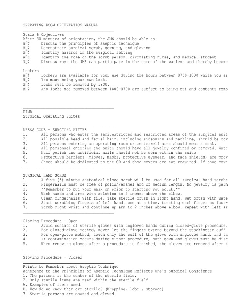 Operating Room Orientation Guide | PDF | Surgery | Operating Theater