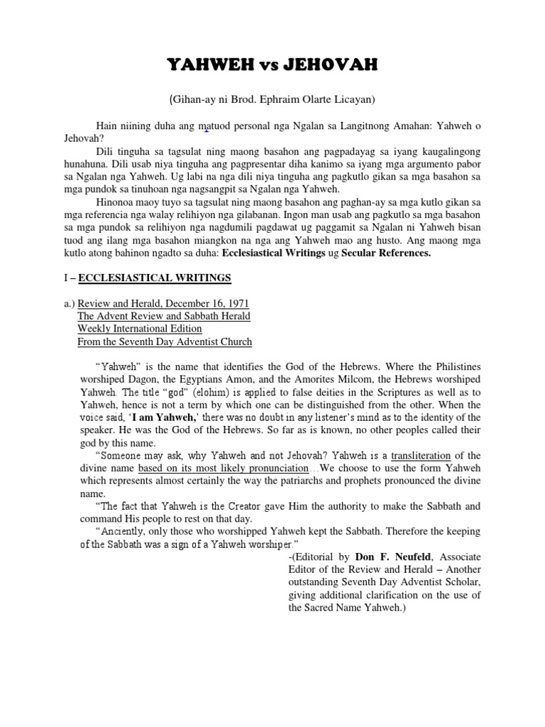Yahweh Vs Jehovah Pdf