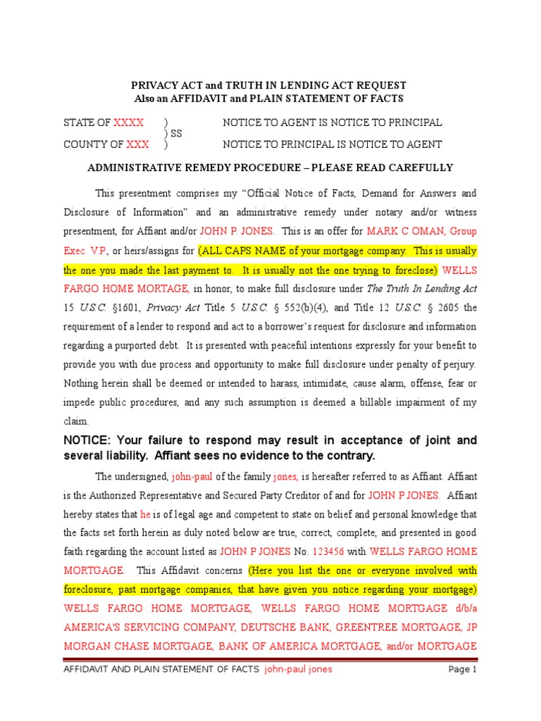 Foreclosure Affidavit Cog1 | PDF | Affidavit | Balance Sheet