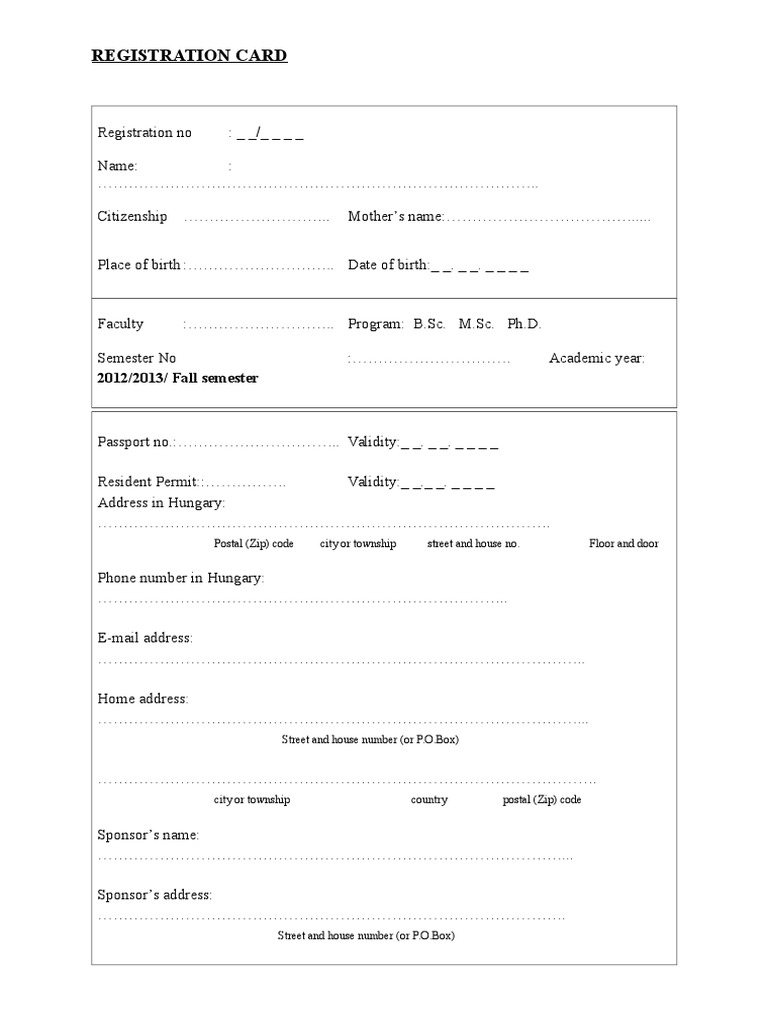 University Registration Card Form | PDF | Career & Growth | Games ...