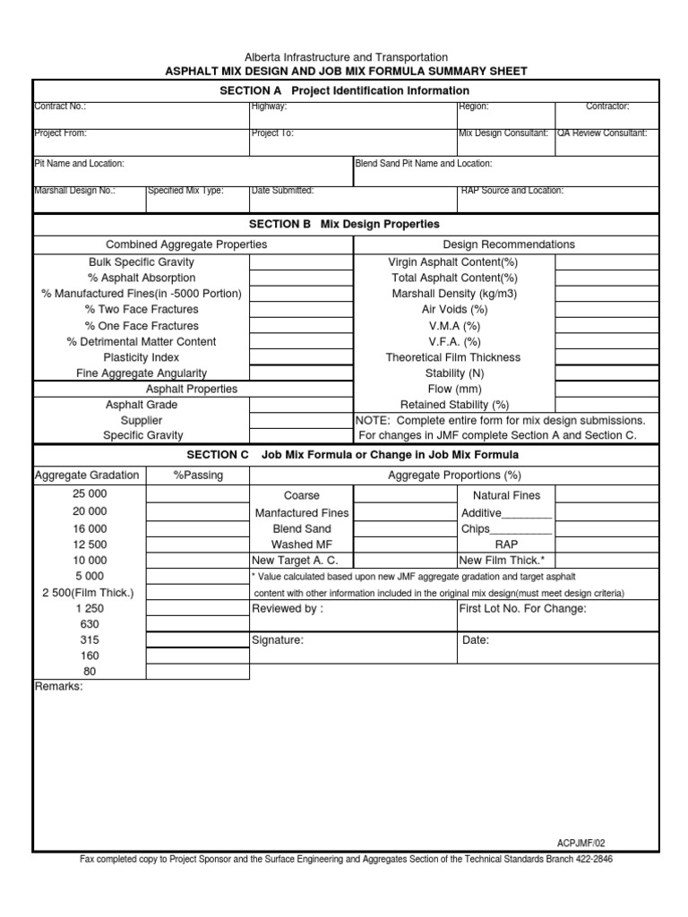 Asphalt Mix Design and Job Mix Formula Summary Sheet SECTION A Project ...