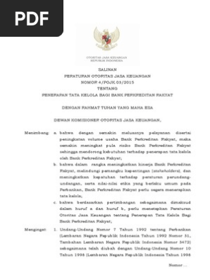 Pojk No 4 Pojk 03 2015 Penerapan Tata Kelola Bagi Bpr Pdf