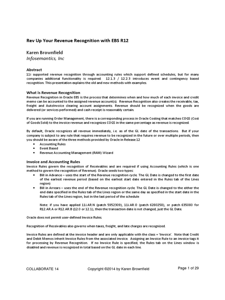 Revenue Recognition With EBS R24  PDF  Revenue  Invoice