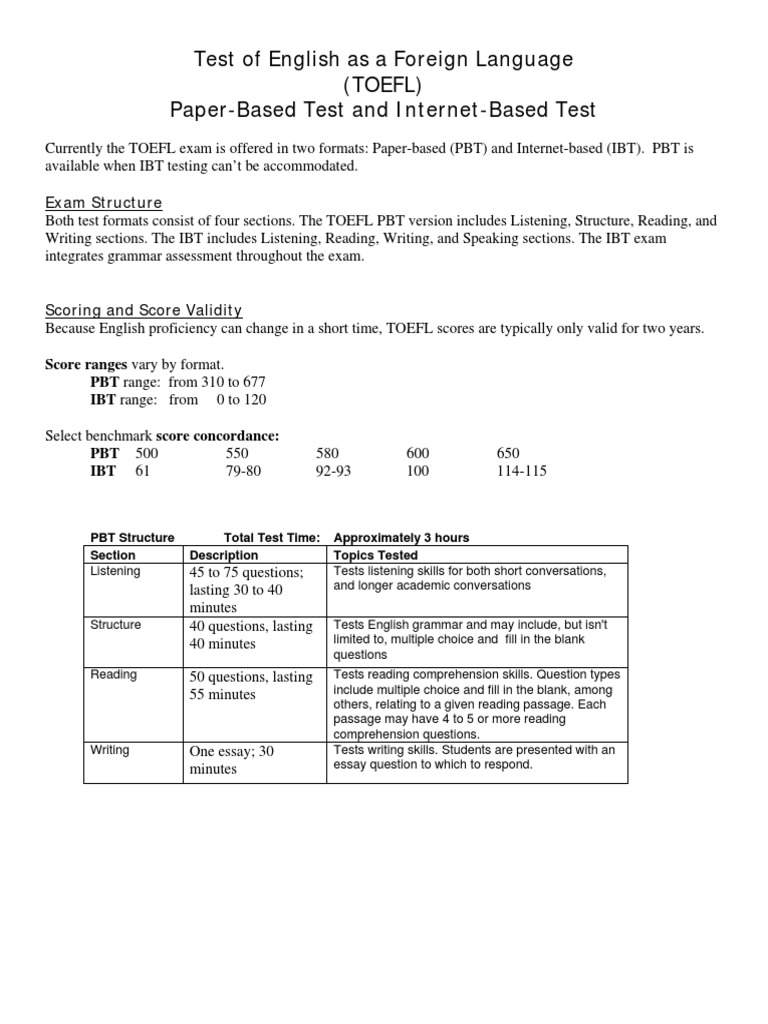 TOEFL Exam Structure and Tips | PDF | Career & Growth | Language Arts ...