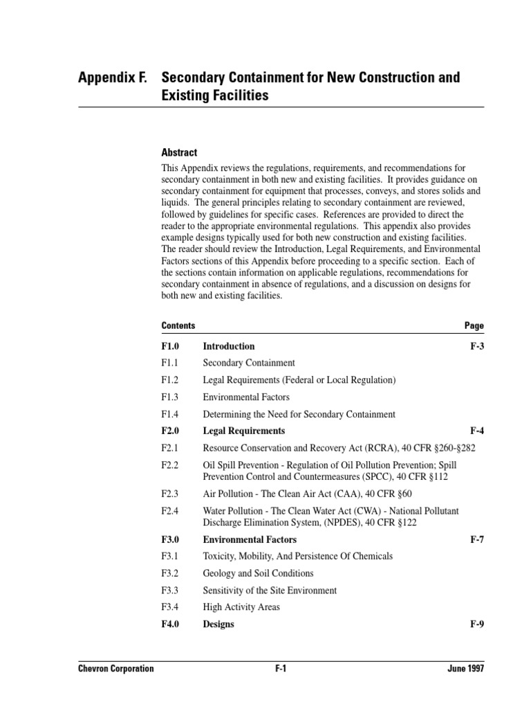 Appendix F. Secondary Containment For New Construction and Existing