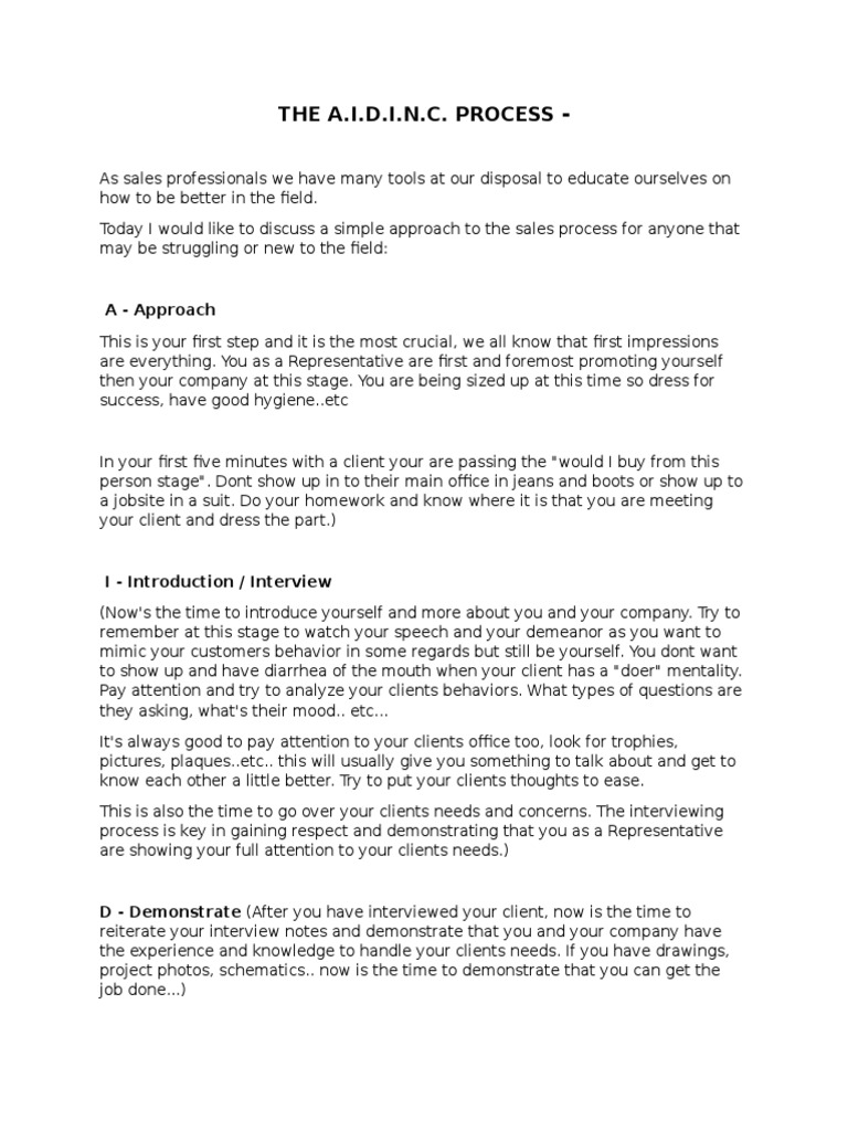 A.I.D.I.N.C. Sales Process Overview | PDF