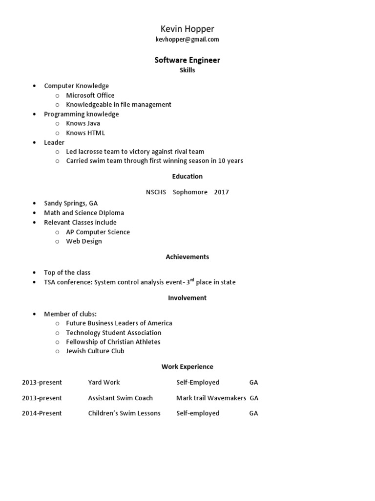 Kevin Hopper: Software Engineer | PDF