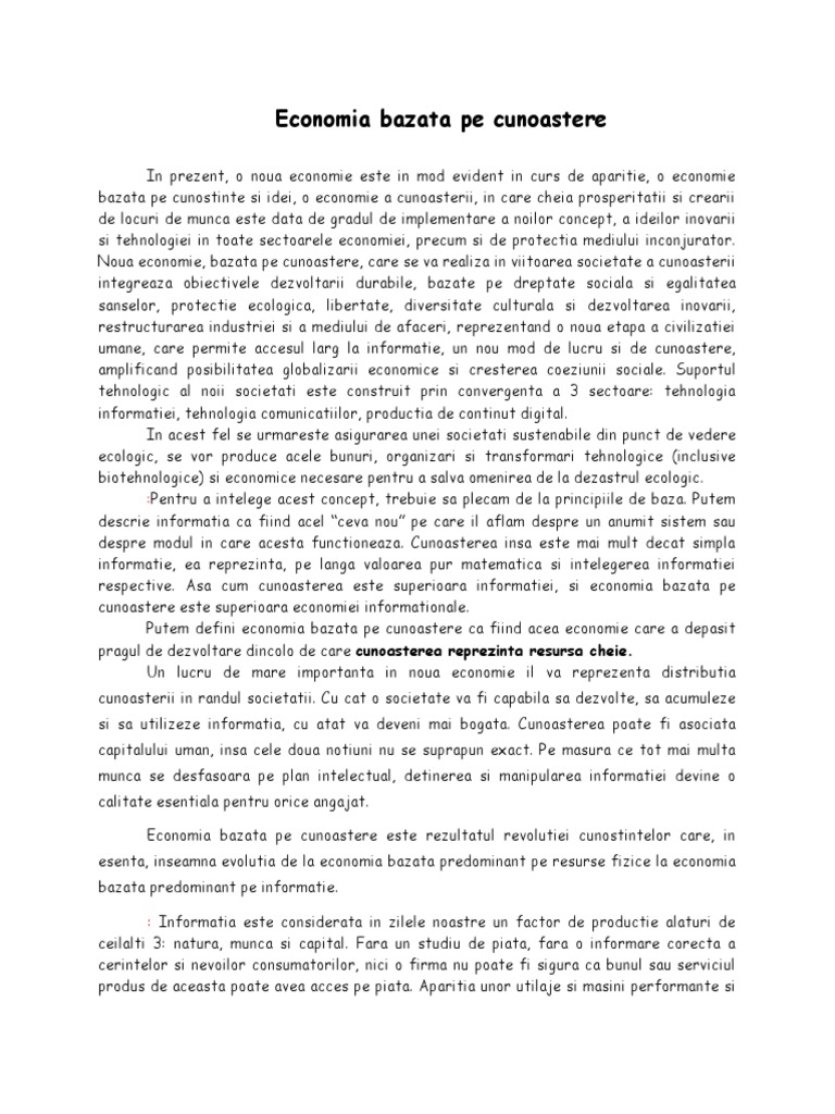 Economia Bazata Pe Cunoastere