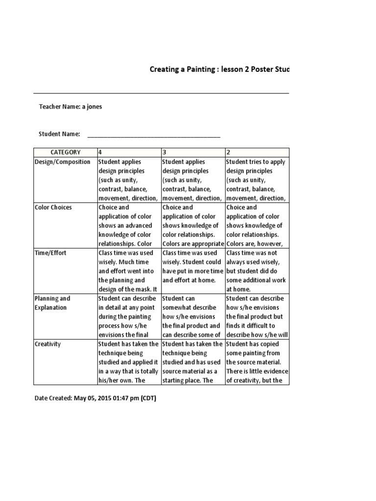Painting Lesson 2 Rubric | PDF | Art