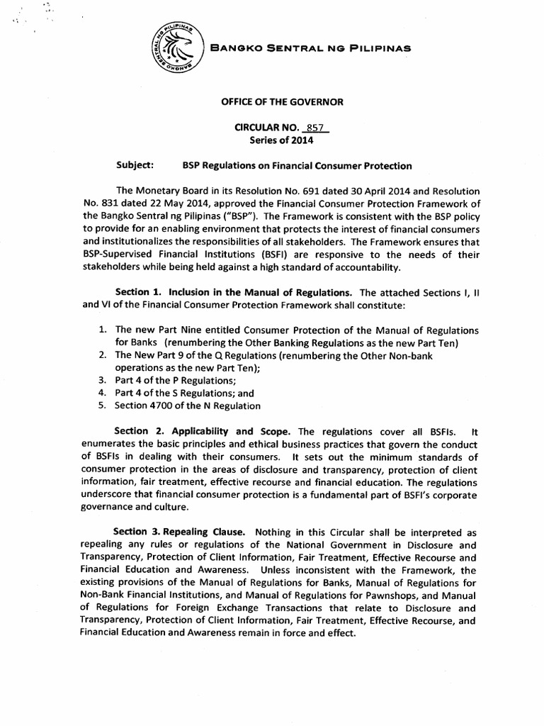 BSP Circular No. 857 | PDF